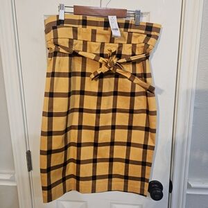 New York & Company Gold and Brown Tie Front Midi Skirt